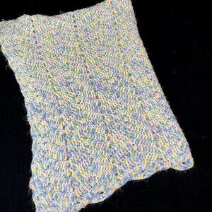 Pastel Hand Crochet Afghan Chair Throw Baby Blanket 53”‎ x 36” Pink Yellow Blue